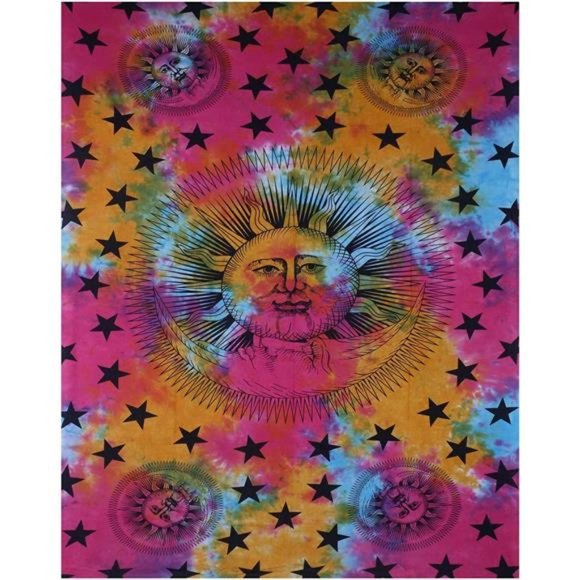 AUNERCART Cotton Mandala Poster Tapestry Psychedelic Celestial Sun Moon